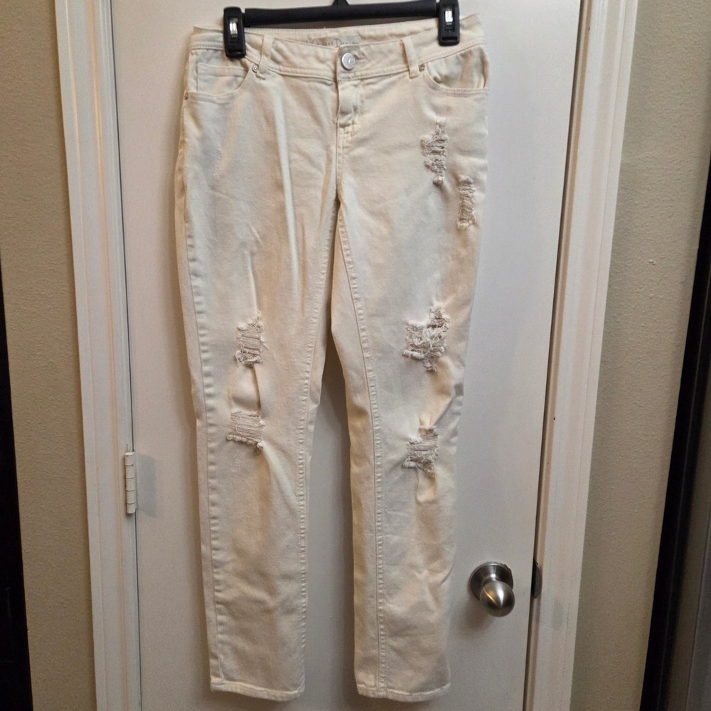 C Est 1946 Denim Womens 4 Cream Distressed Skinny Jeans Off White Ripped Pants